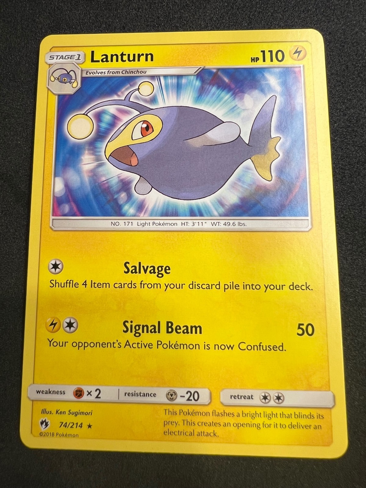 Lanturn 74/214 Rare Lost Thunder Pokemon 2018