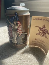 Budweiser Beer Stein Archives Series Anheuser Busch W/ Lid Cristobal Colon 1992