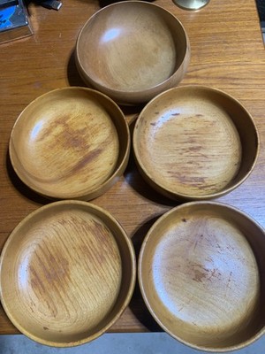 (5) Vintage wood bowls with fork and hammer