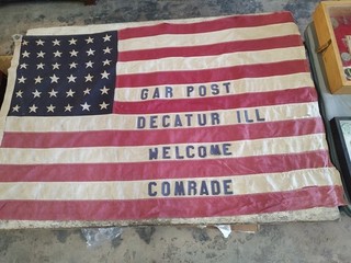 36 Star GAR Post Decatur Illinois Flag Stitched Sewn 32 X 49 Applied Lettering