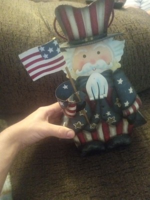 Patriotic Uncle Sam Metal Figurine with American Flag Decoration