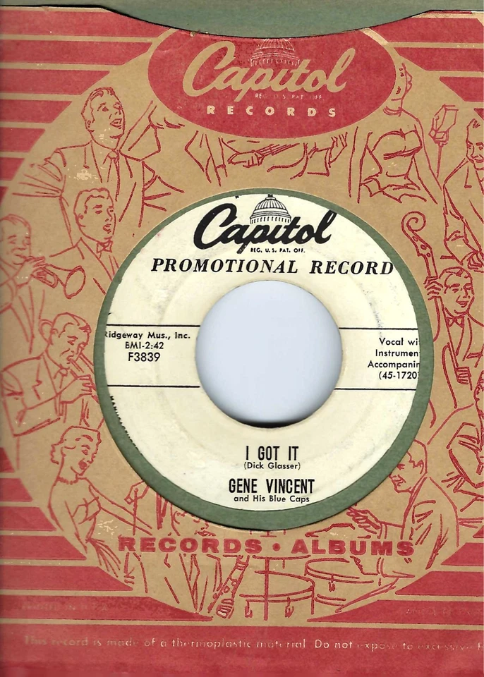 GENE VINCENT- "DANCE TO THE BOP"/"I GOT IT" - CAPITOL 3839- PROMO- ROCKABILLY - Image 2 of 2