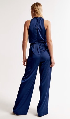 Abercrombie and Fitch Women’s High-Neck Draped Jumpsuit Navy sz XL Tall - Picture 3 of 5