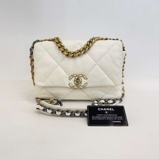 CHANEL 19 Small Calfskin White Gold Hardware Shoulder Bag For Women