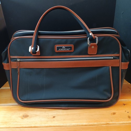 Vintage Jordache Weekend Travel Bag Carry On Tote Black/Brown No Shoulder Strap