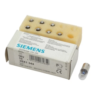 8x Siemens 3SX1344 24V 2W E-Stand: 01 Glühlampe / Incandescent bulb -unused- - Bild 1 von 4