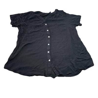 Roaman's Blouse Black 100% Rayon V-Neck Button Short Sleeve Plus Size 22W