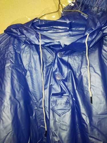 Blue PVC plastic tracksuit saunasuit rainwear hooded jacket pants set - Picture 2 of 17