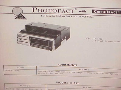 1973 REALISTIC CAR 4-TRACK STEREO CASSETTE TAPE PLAYER SERVICE MANUAL 12-1822