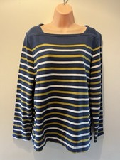 Seasalt Cornwall Lamorran Striped Sweatshirt UK 16 Organic Cotton Blue Yellow