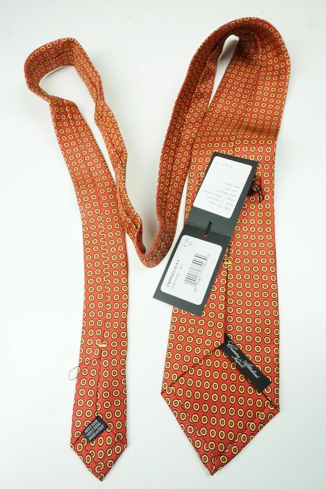 Corbata geométrica 100 % seda Cesare Attolini rojo cereza dorada TOTALMENTE NUEVA Foto 4 de 4