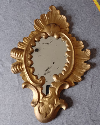 Antiker Spiegel Geschnitzt Oval Gold Holz Handarbeit Barock/Rokoko