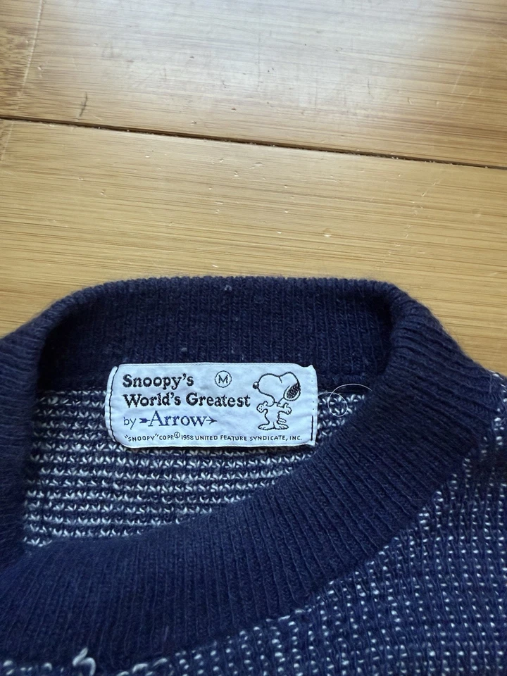 Suéter Tejido Arrow Snoopy Años 70 Raro De Colección Para Hombres M Azul Marino Cacahuetes Golf Foto 4 de 4