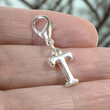 Silver Letter T Charm Block Initial Alphabet Clip-On Personalized Gift