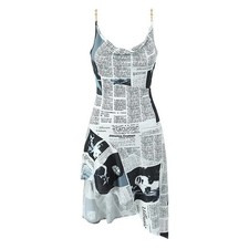 YENKYE New Women Newspaper Letter Print Irregular Hem Sling Dresses Fashion 2026