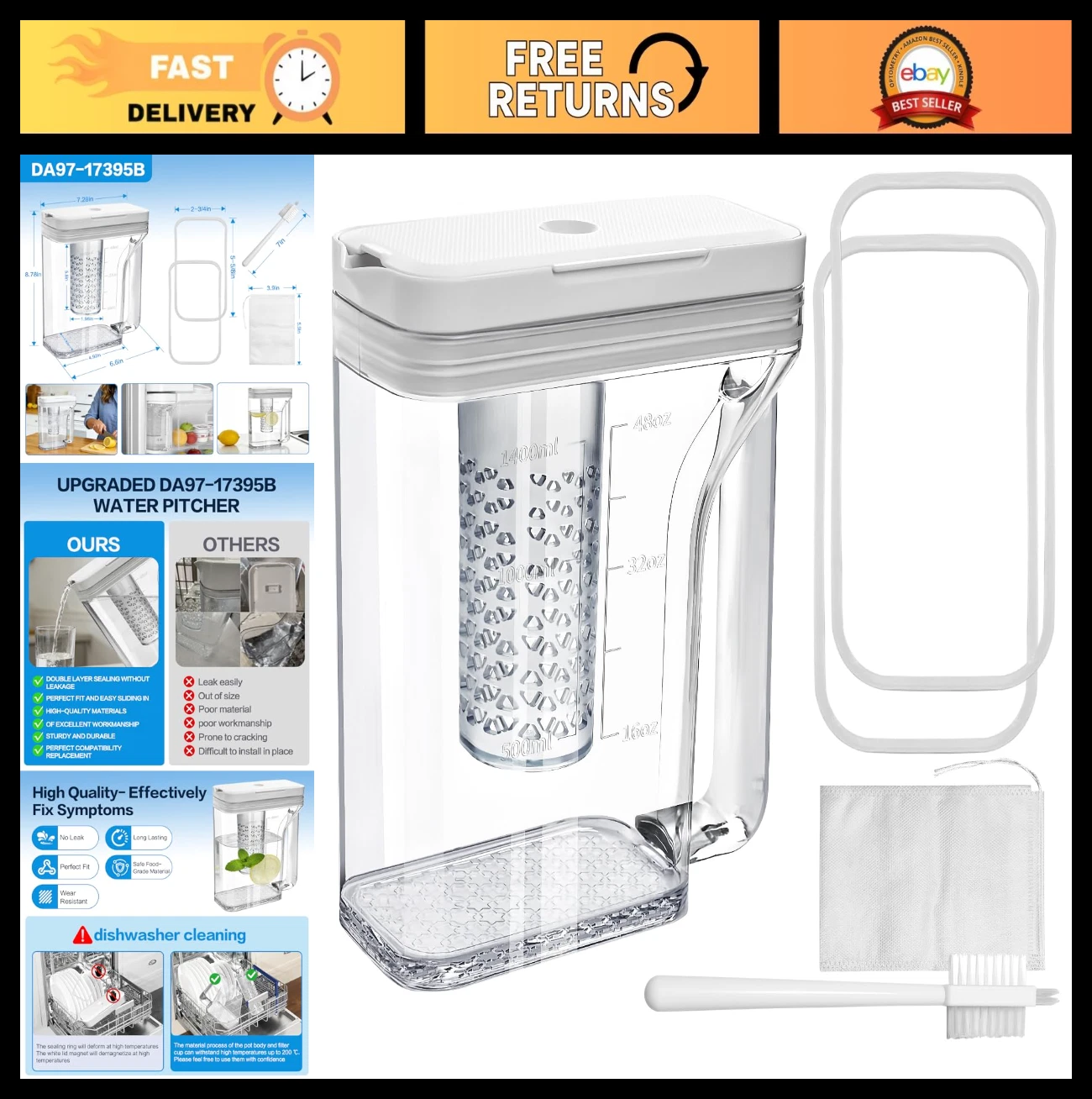 Water Reservoir Compatible with Samsung Refrigerators - Food-Grade, No-Leak Desi