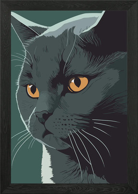 Graue Katze Portrait gerahmtes Wandbild Poster Leinwanddruck Bild