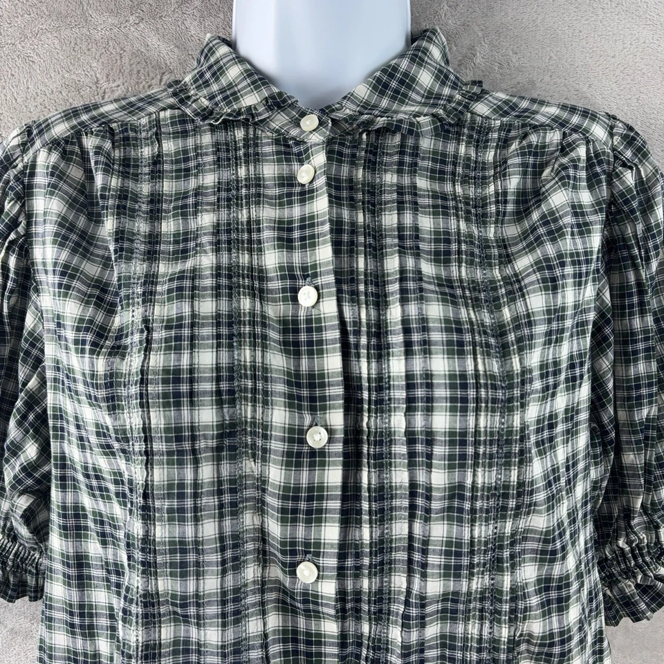 Trovata Birds Of Paradis Gemma Blouse Womens Size Small Green Blue Plaid - Image 3 of 4