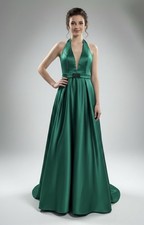 Sherri Hill Prom Gown Size 12 Green Satin Beaded Sleeveless V-Neck Dress
