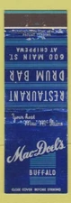Matchbook Cover - Mac Doel's Restaurant Buffalo NY