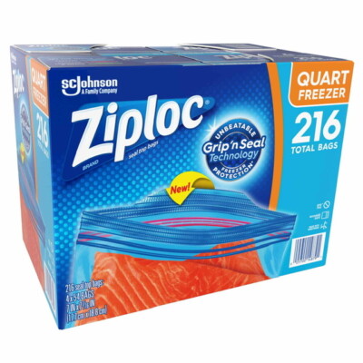 Ziploc Easy Open Tabs Storage Freezer Quart Bags (216 Ct) Great
