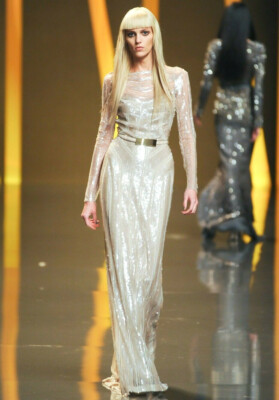 ELIE SAAB Pale Pink Sequin Beaded Embellished Long Sleeve Dress Gown 40 6