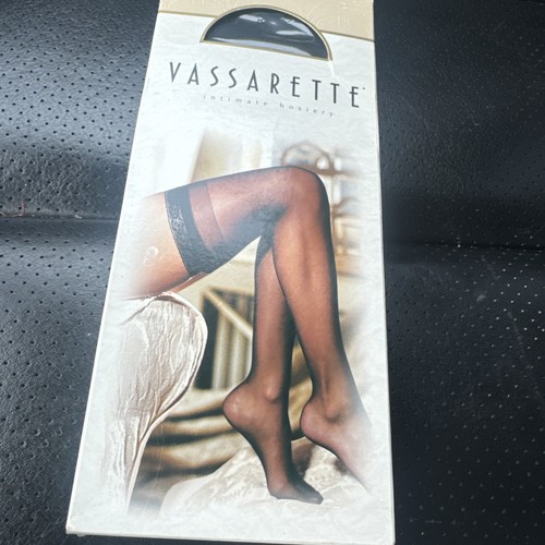 Vassarette OffBlack Intimate Lace Top Thigh High Stocking Sz S/M Sheer Nylon Leg - Picture 3 of 4