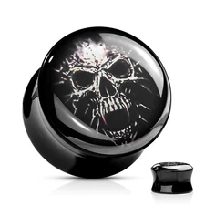 PAIR-Skulls Mummy on Black Acrylic Double Flare Ear Plugs 22mm/7/8" Gauge 