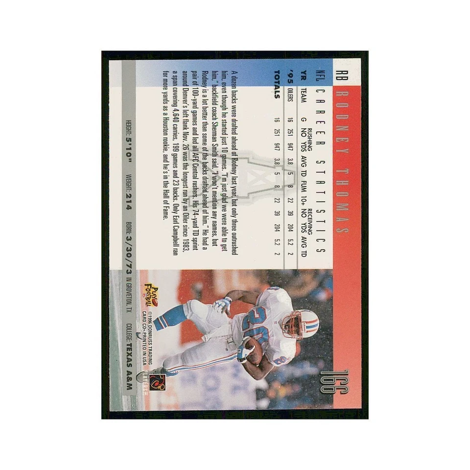 1996 Donruss Rodney Thomas Oilers #166 - Image 2 of 3