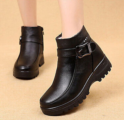 Women Waterproof Leather Winter Plush Warm Boots Mother Booties Ankle Boots