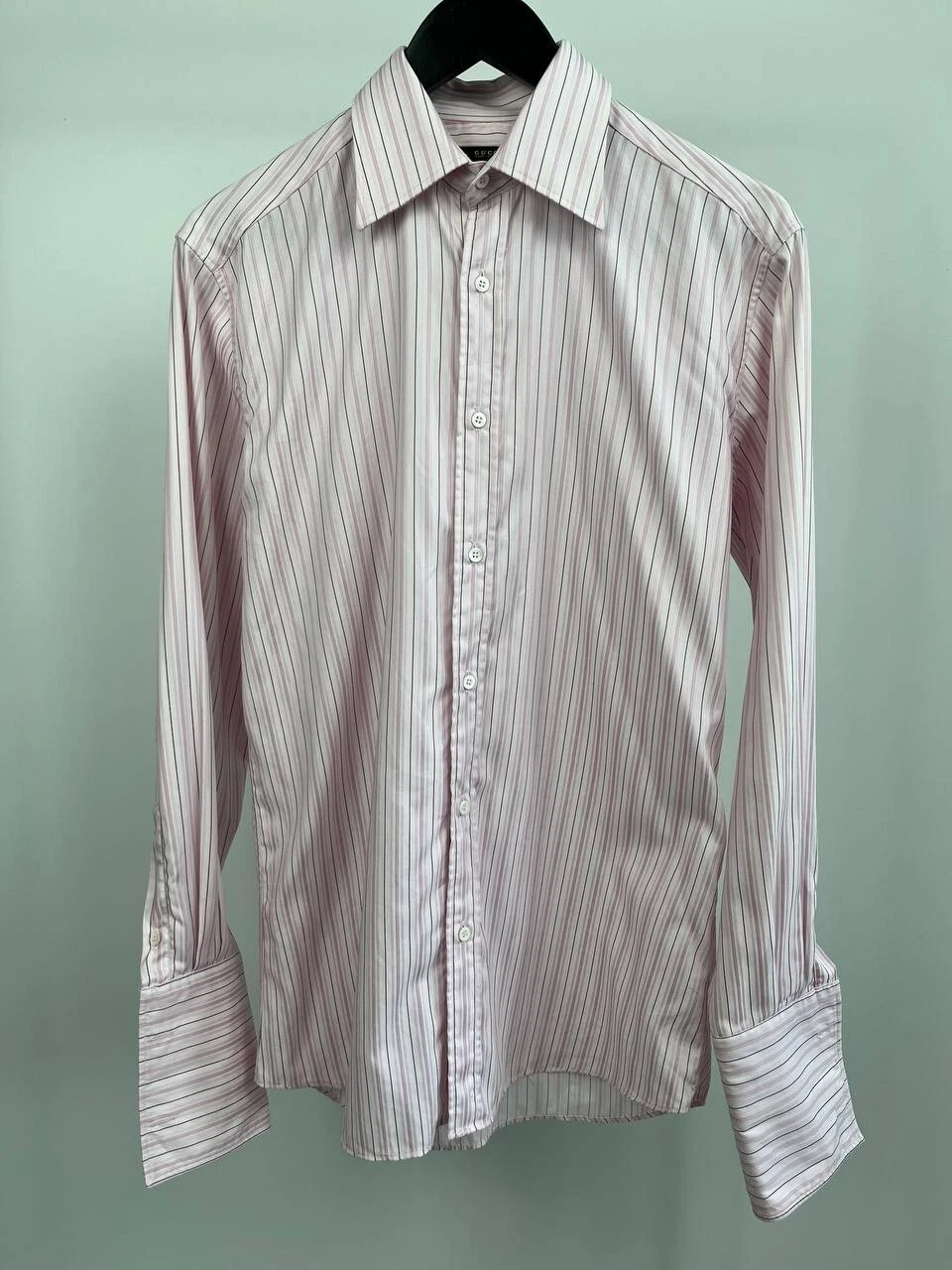 Chemise à rayures multicolores Gucci avec boutons de manchette taille 38 15 (0139)
