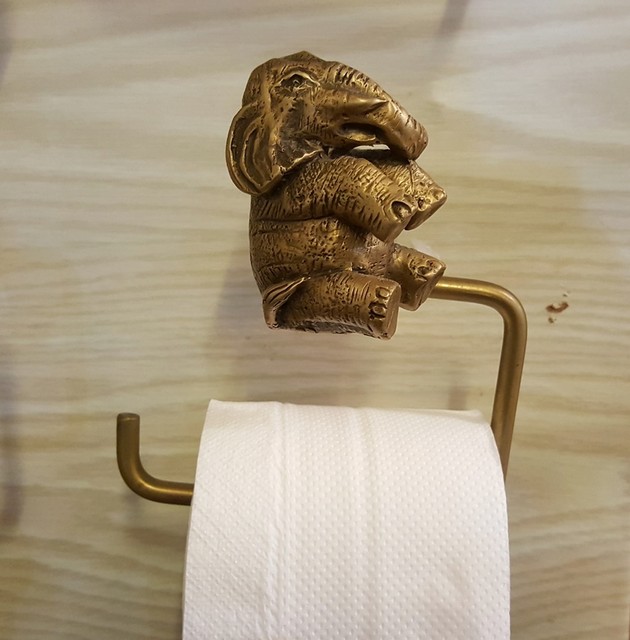 Brass Tissue Paper Holder ELEPHANT Figurine Toilet Wall Mount Vintage