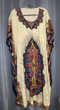SALE NWT SANTE MUMU 2X 3X KAFTAN CAFTAN HOUSE DRESS BEIGE RED GOLD LEAVES