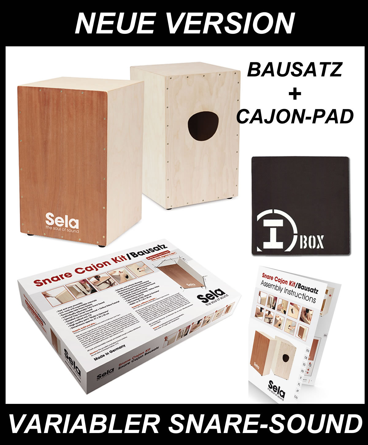 Sela Snare Cajon Bausatz - neue Ausführung - mit Cajon-Pad + Cajon Schule mit CD Sela Snare Cajon Bausatz - neue Ausführung - mit Cajon-Pad + Cajon Schule mit CD