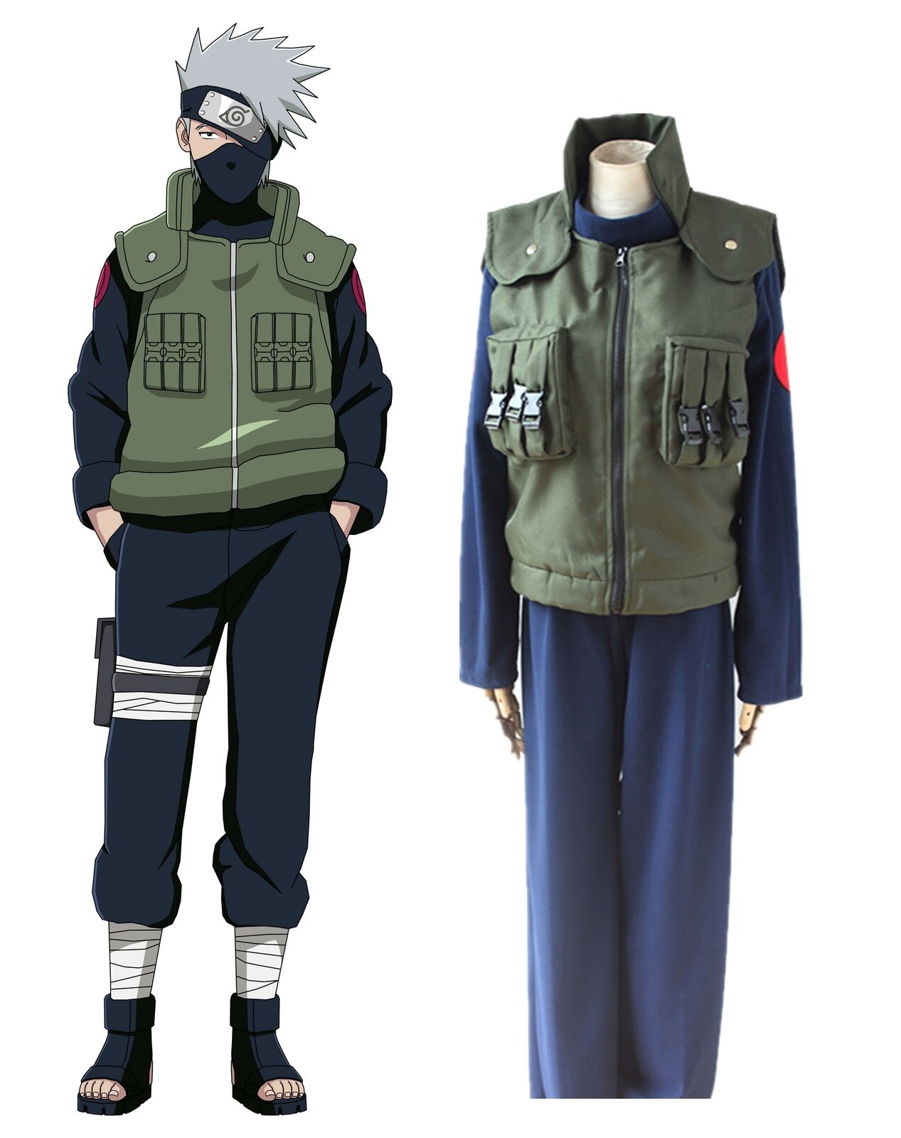 Naruto Anime Kakashi Cosplay Costume Vest Jacket Long Sleeve Tops Trousers  Outfit Set Mens Halloween Party Fancy Dress Up