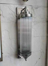 Vintage Art Deco Nickel Brass & Glass Rod Light Fixture Wall Sconces 1 Piece