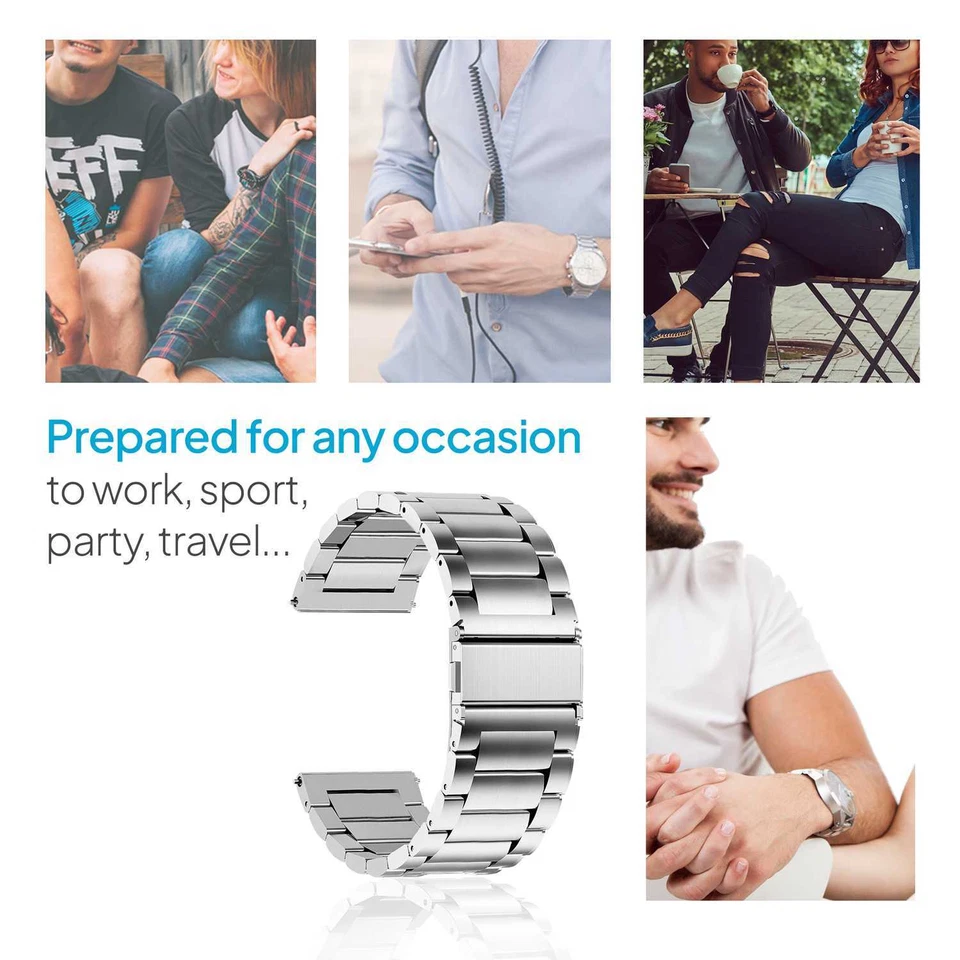 Bracelet en métal pour montre universelle 24mm, Couleur Argent - Photo 4/4