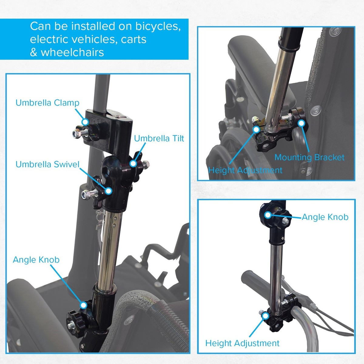 Universal Grip Umbrella Holder - for Mobility Scooter, Wheelchair
