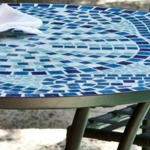 Set Tavolo e 2 Sedie da Giardino in Metallo con Maioliche Mosaico Diametro 80cm - Foto 2 di 6