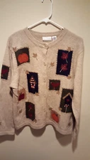 Vintage Tacky Fall Cardigan Sweater - Croft & Barrow - Medium M - Beige