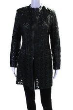 In Transit Womens Leather Hook Closure Long Sleeves Coat Black Size Medium