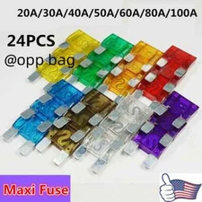 24PCS Maxi Fuses Large Blade Fuse 20A 30A 40A 50A 60A 70A 80A 100A Kit
