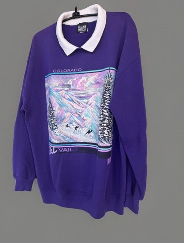 Jerzees Mujer Sudadera Púrpura Esquí Vail Colorado De Colección Años 90 Montaña Nieve Arte XL - Imagen 20 de 20