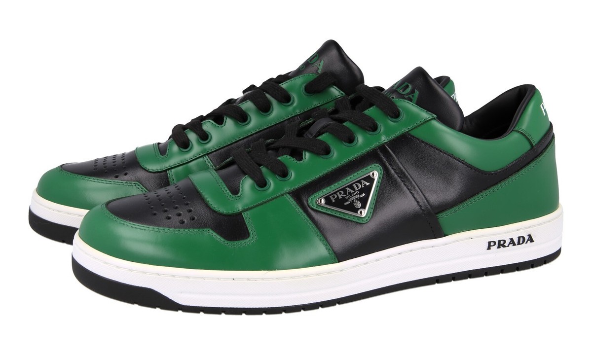 PRADA|SNEAKERS (2EE364 069 F0967) PRADA DOWNTOWN SNEAKERS SHOES 2EE364 BLACK GREEN WHITE NEW
