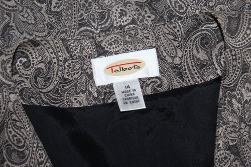 Talbots Sz 14 Beige-Gray Black Paisley Rich Waistcoat Vest Jacket XL - Picture 2 of 6