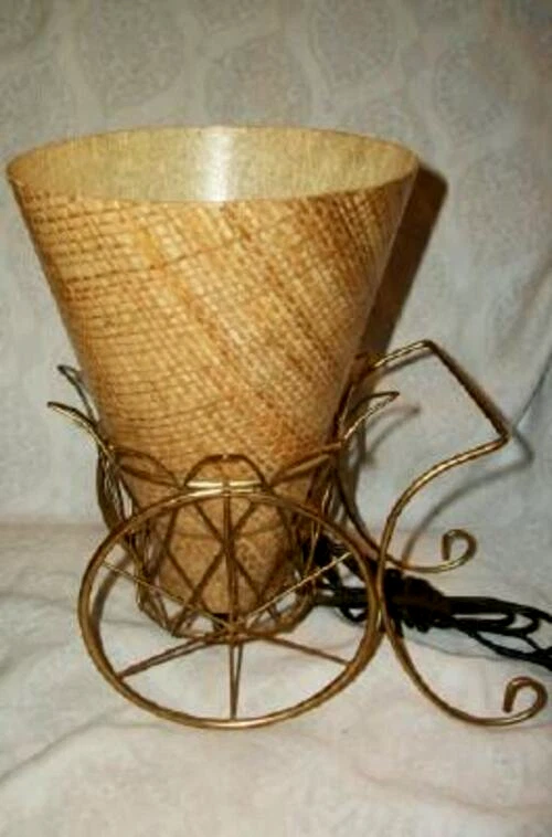 CARRITO DE FLORES FRANCÉS AÑOS 50 LÁMPARAS DE TV FIBRA CONO PANTALLA RETRO ATÓMICO METAL ALAMBRE PAR Foto 3 de 4