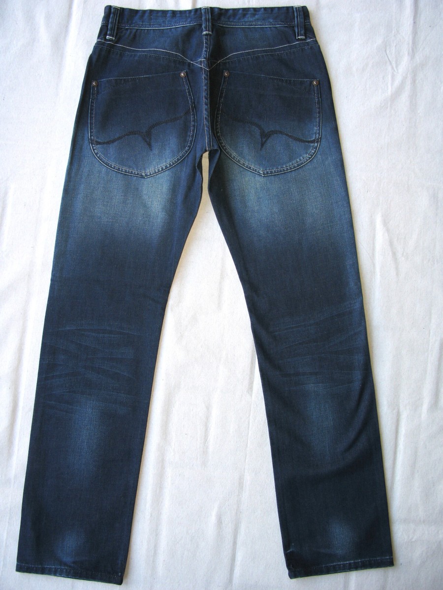 Fairwhale Mens Mid Straight Jeans Sz 30 x 32 Blue Distressed 100