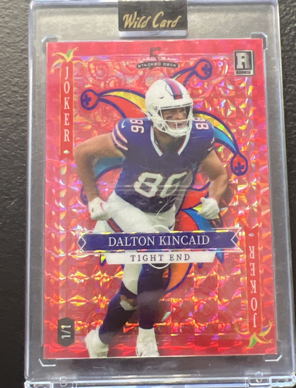 Dalton Kincaid 1/1 Joker 2023 Wild Card 5 Card Draw Stacked Deck Red Mosaic