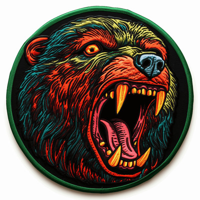 Grizzly Bear Patch Iron-on Applique Halloween Infected Zombie Wild Animal Badge