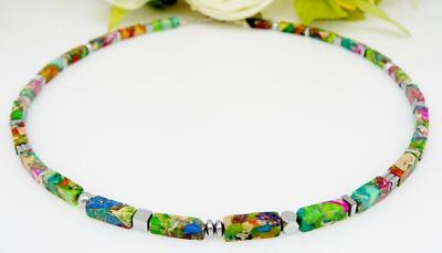 Halskette Schmuck-Edelstein Impression Jaspis multicolor mehrfarbig Hämatit 226j